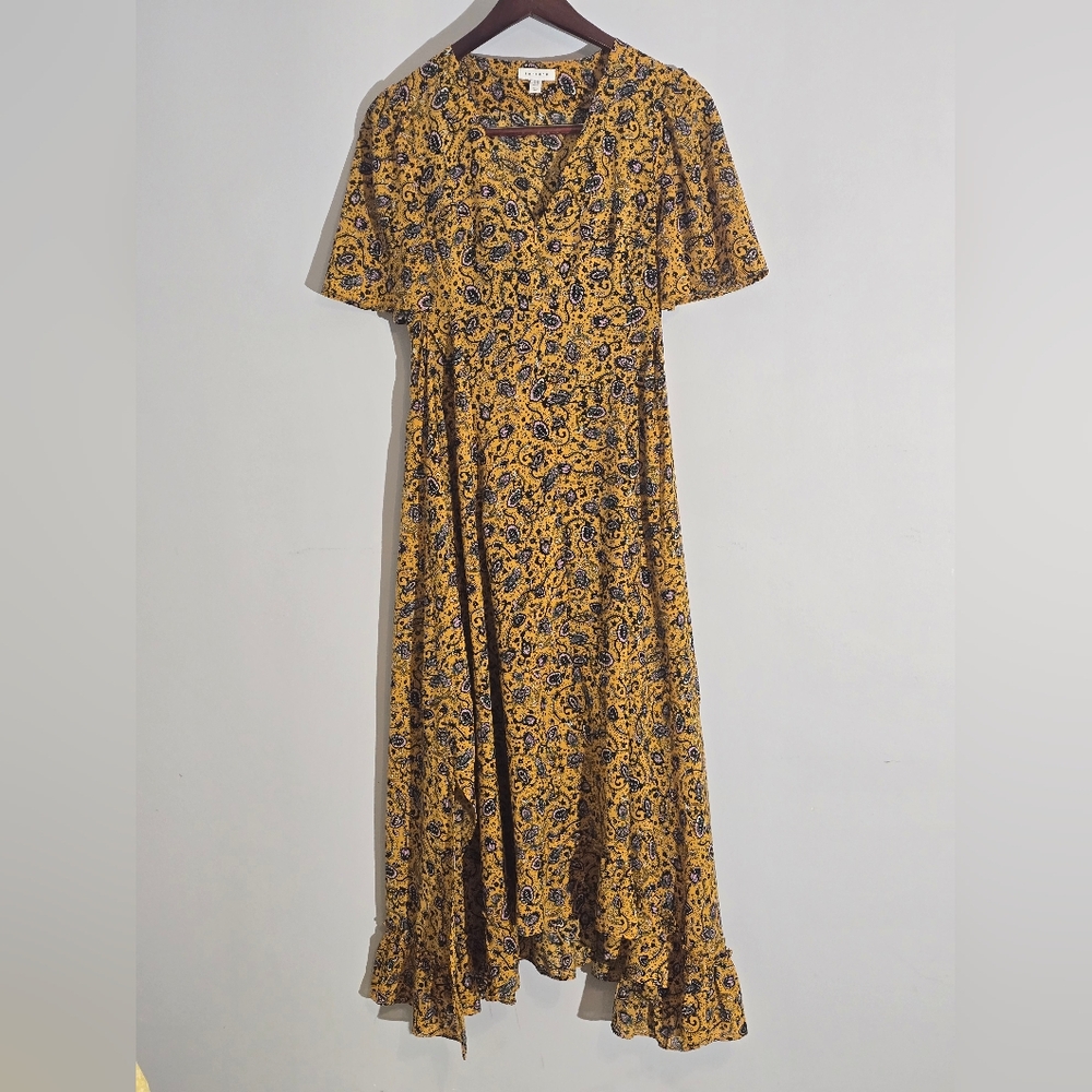 Topshop Floral Maxi Dress in Mustard and Navy